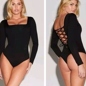 Ta3 Swim Black Lace-Up Back Bodysuit